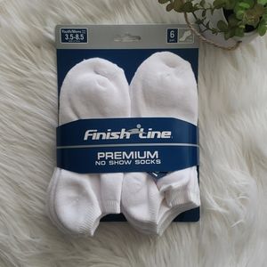 FinishLine Premium White No Show Socks - 6 Pairs